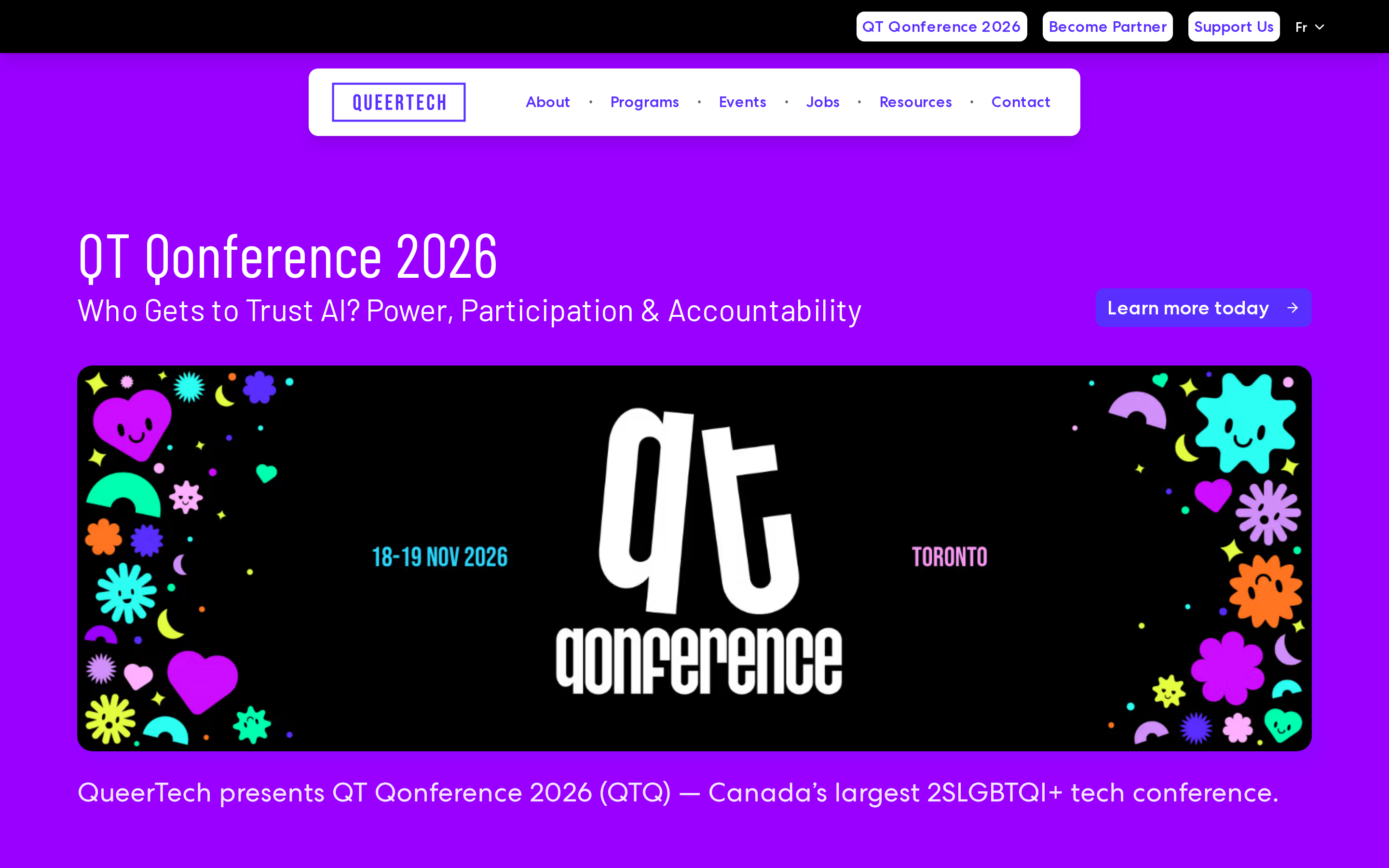 Page d'accueil du site de QueerTech sur desktop