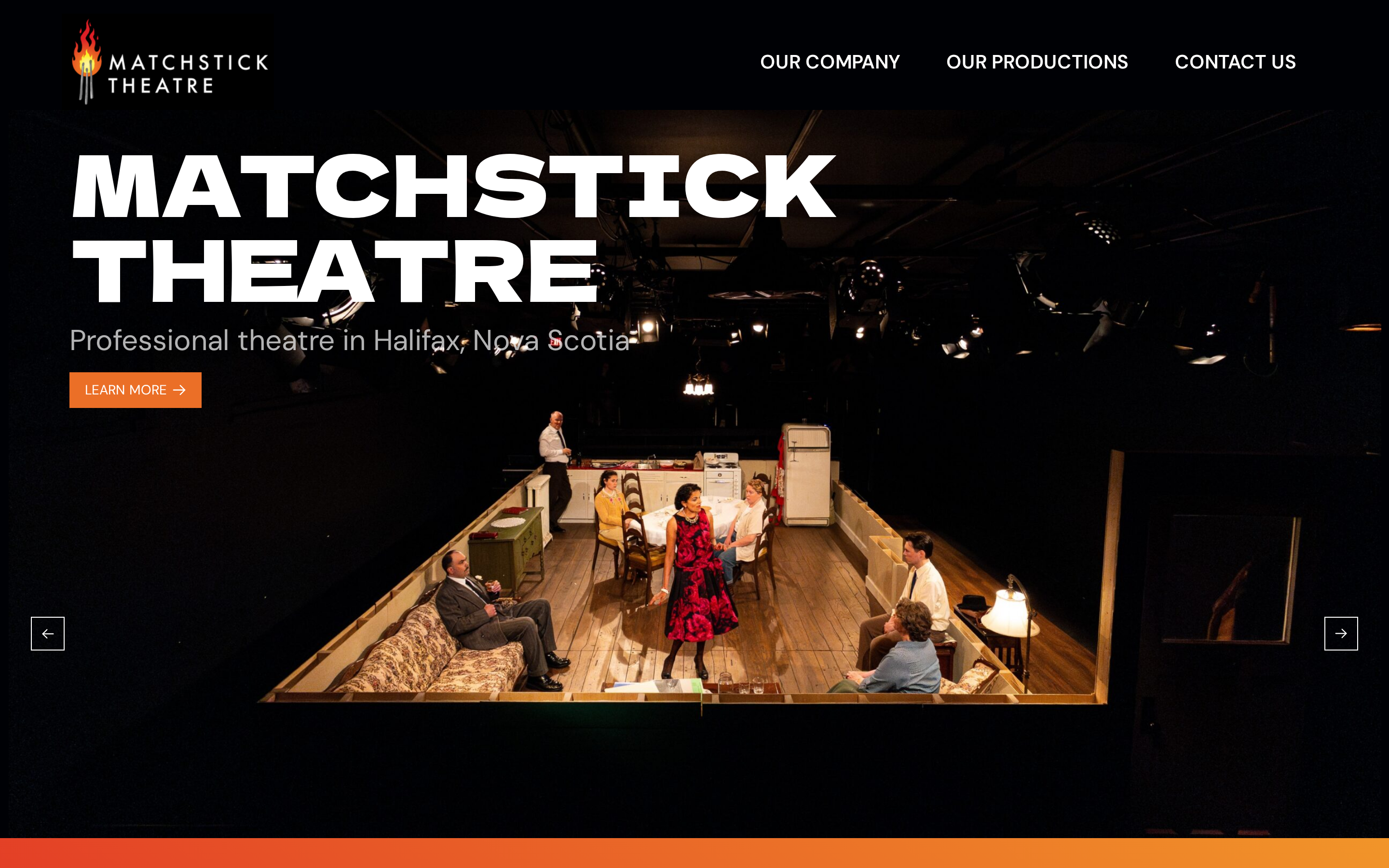 Page d'accueil du site de Matchstick Theatre sur desktop