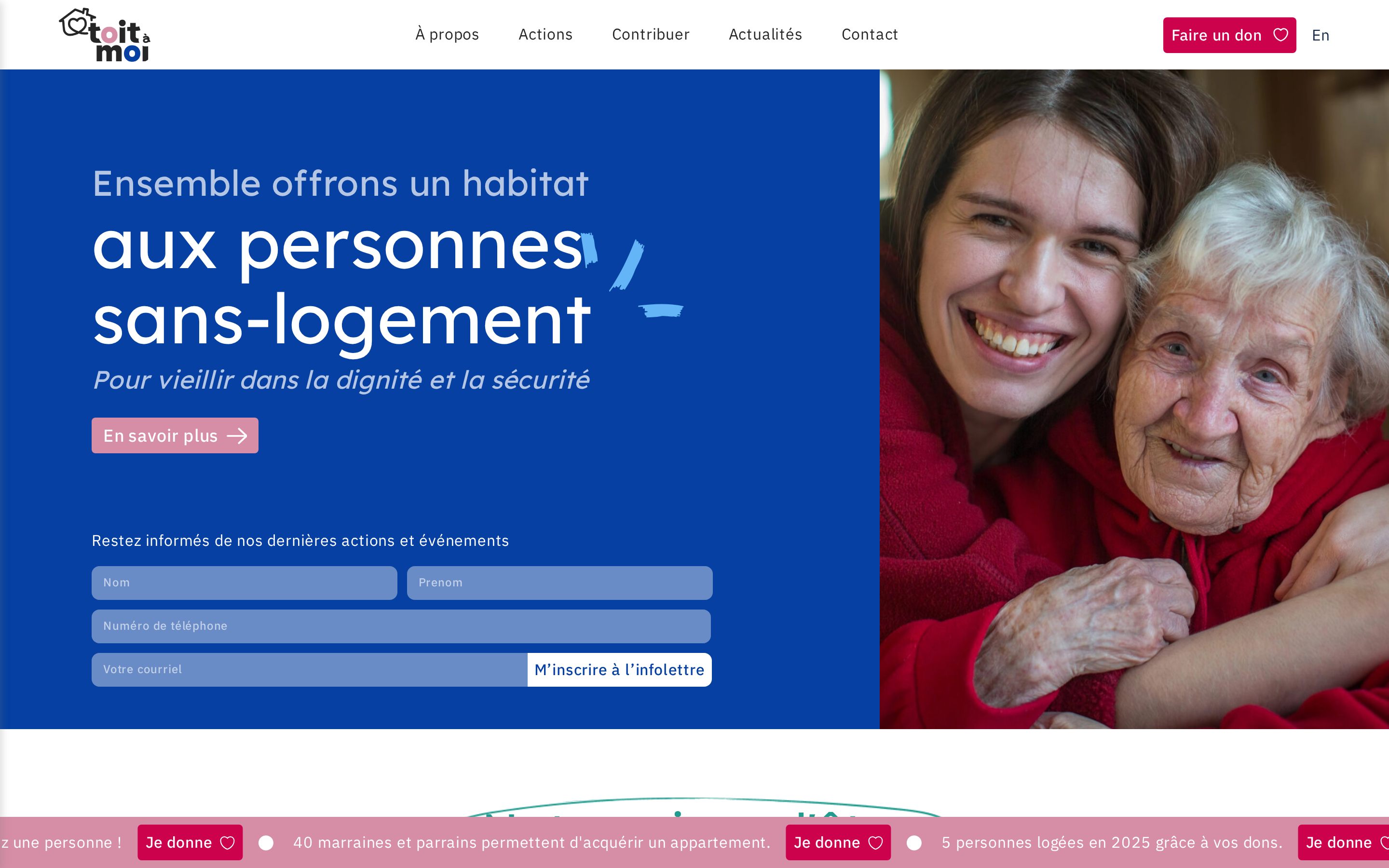 Page d'accueil du site de Toit à moi sur desktop