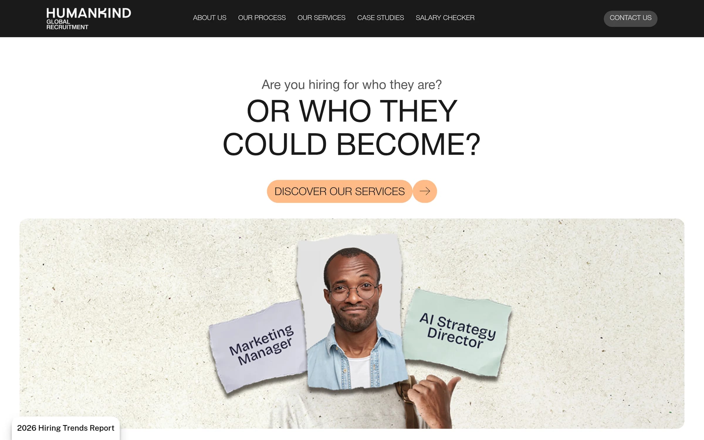 Page d'accueil du site de HumanKind sur desktop : « Or who they could become? »