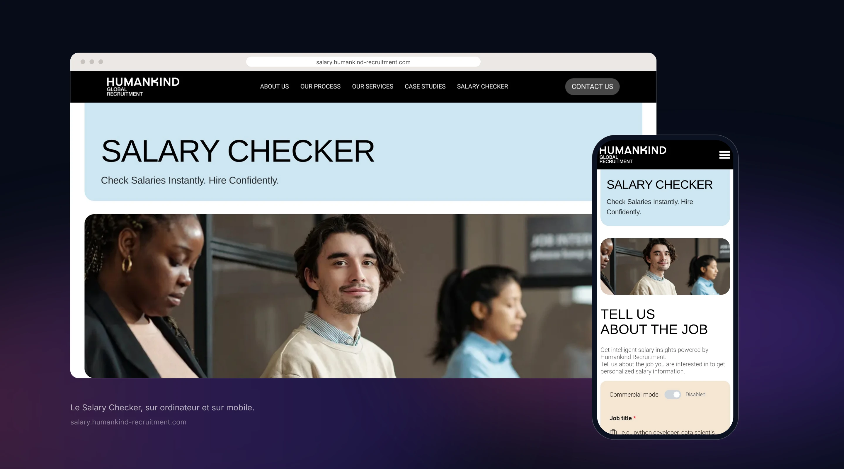 Le Salary Checker sur ordinateur et sur mobile